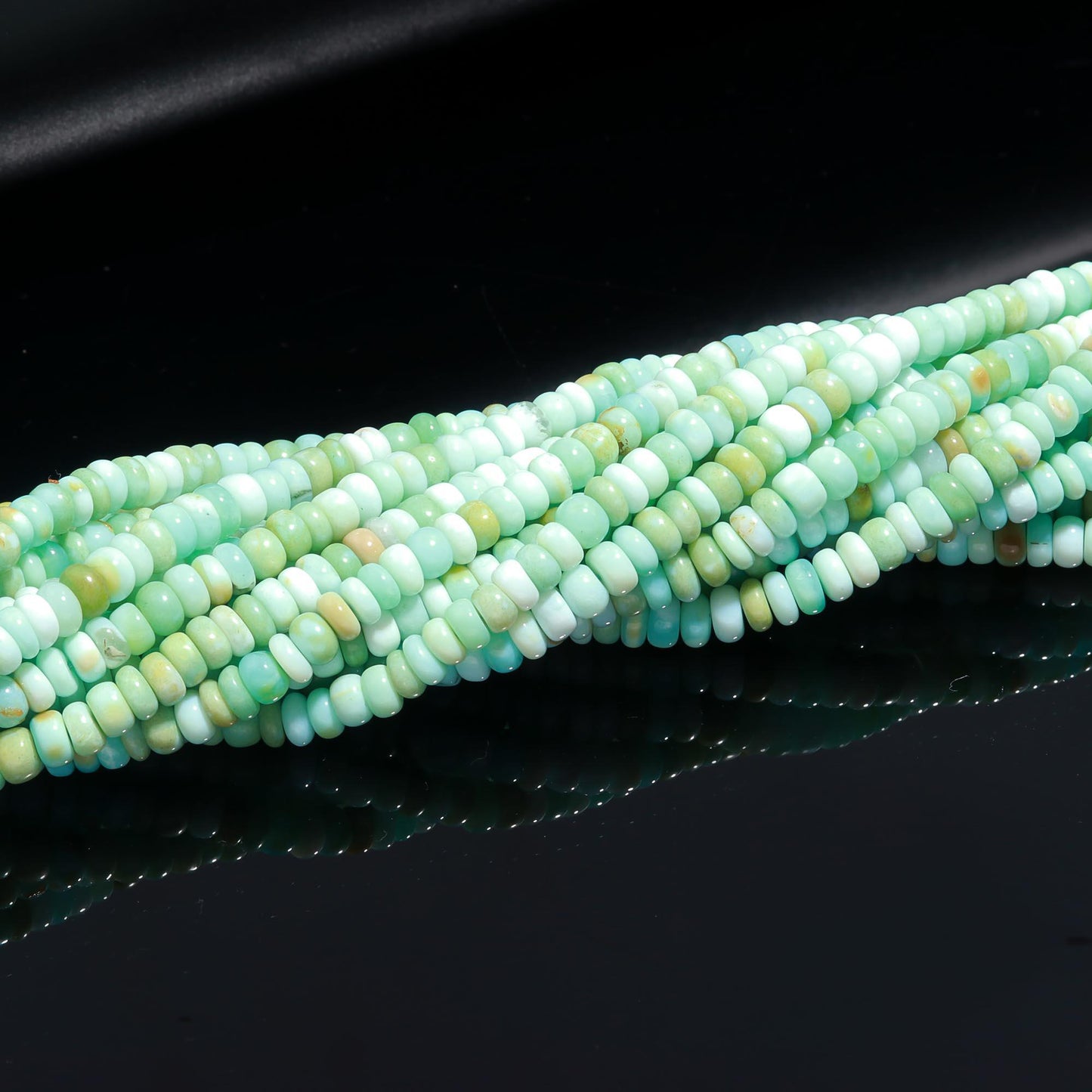 3 Strands Green Opal Rondelle Beads 4-5 MM, 5-5.5 MM Green Shaded Opal Smooth Gemstone Rondelle for Handmade Jewelry Making & Reselling