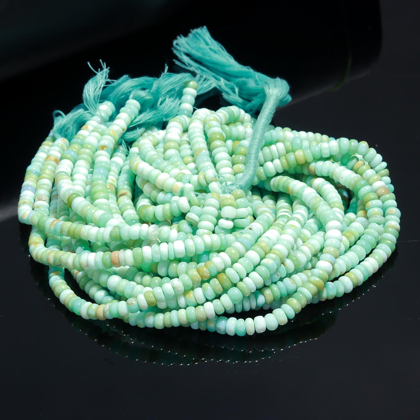 3 Strands Green Opal Rondelle Beads 4-5 MM, 5-5.5 MM Green Shaded Opal Smooth Gemstone Rondelle for Handmade Jewelry Making & Reselling