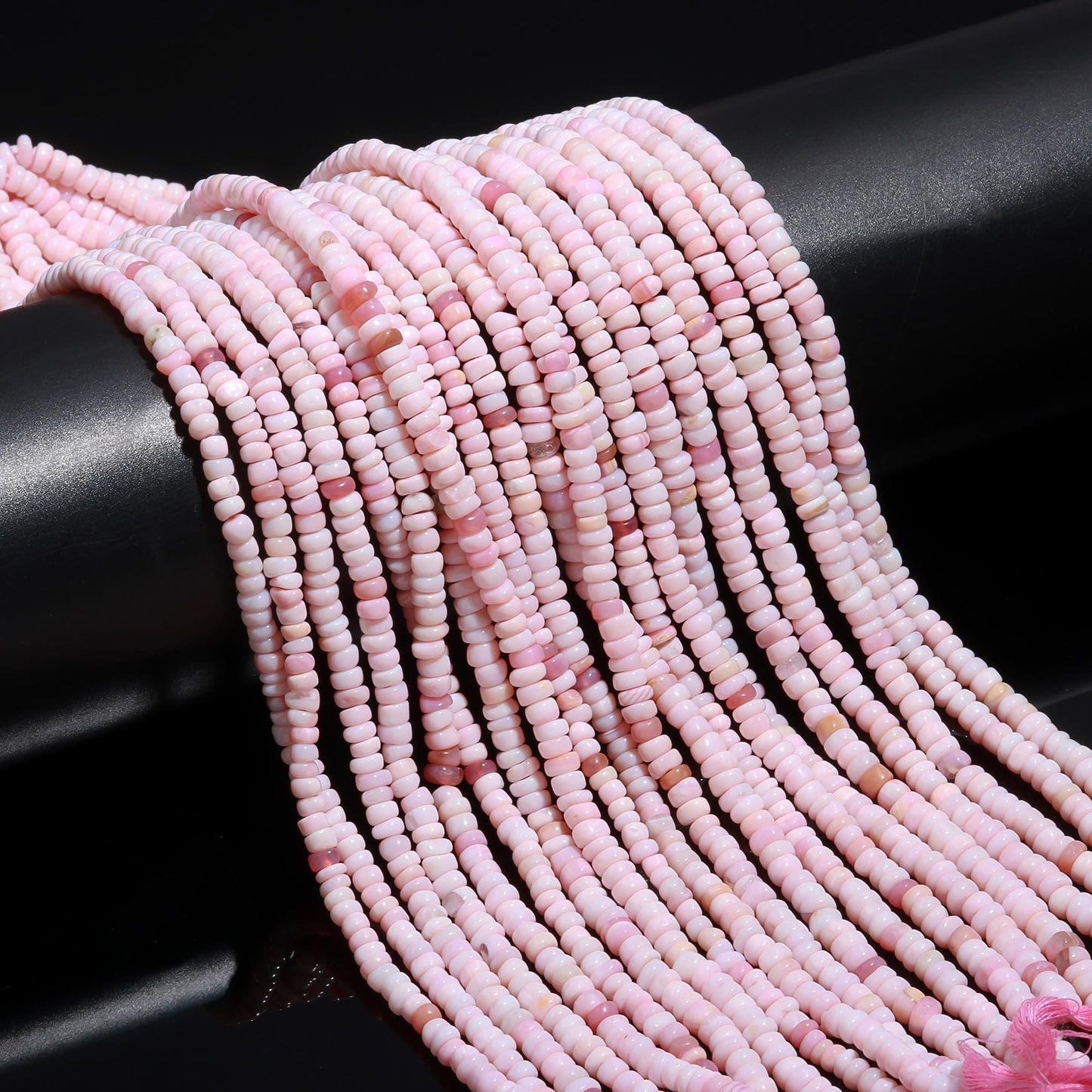 3 Strands Pink Opal Rondelle Beads 4-5 MM, 5-6 MM Pink Shaded Opal Smooth Rondelle Gemstone Beads for Handmade Jewelry Making & Reselling