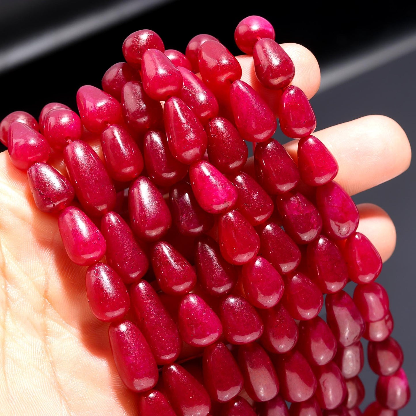 Ruby Corundum Smooth Drop Beads 9x11 - 9x15 MM Ruby Smooth Drop Beads 12" Strand Ruby Tear Beads for Handmade Designer Jewelry Making Craft