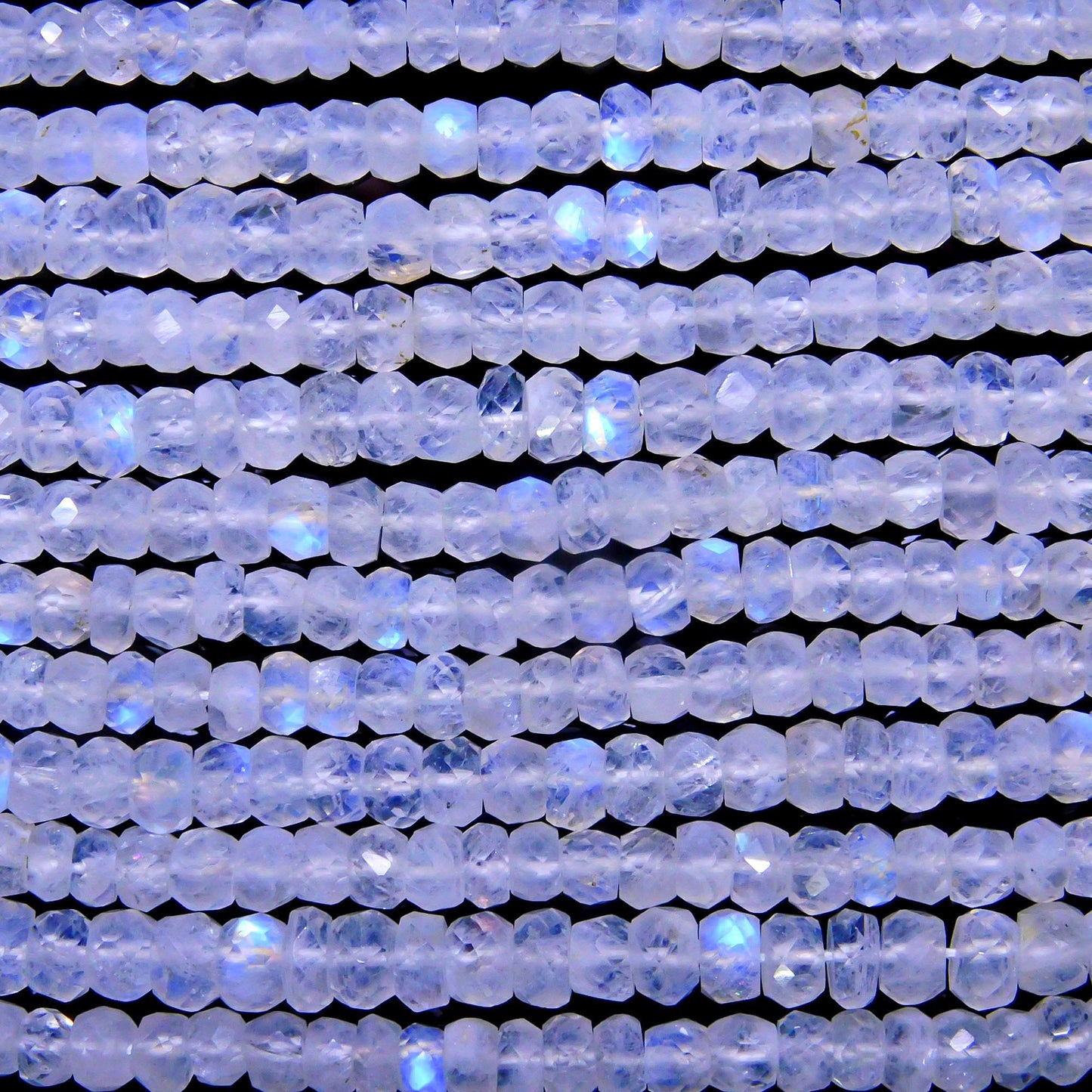 Rainbow Moonstone Faceted Rondelle Beads Blue Flash White Rainbow Rondelle Bead Faceted Natural Rainbow with Flash Beads for Jewelry Making