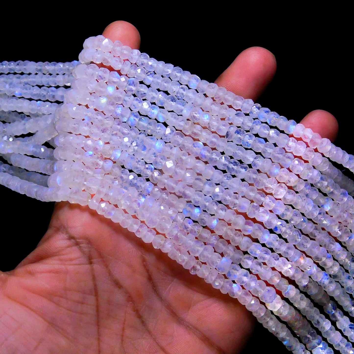 Rainbow Moonstone Faceted Rondelle Beads Blue Flash White Rainbow Rondelle Bead Faceted Natural Rainbow with Flash Beads for Jewelry Making