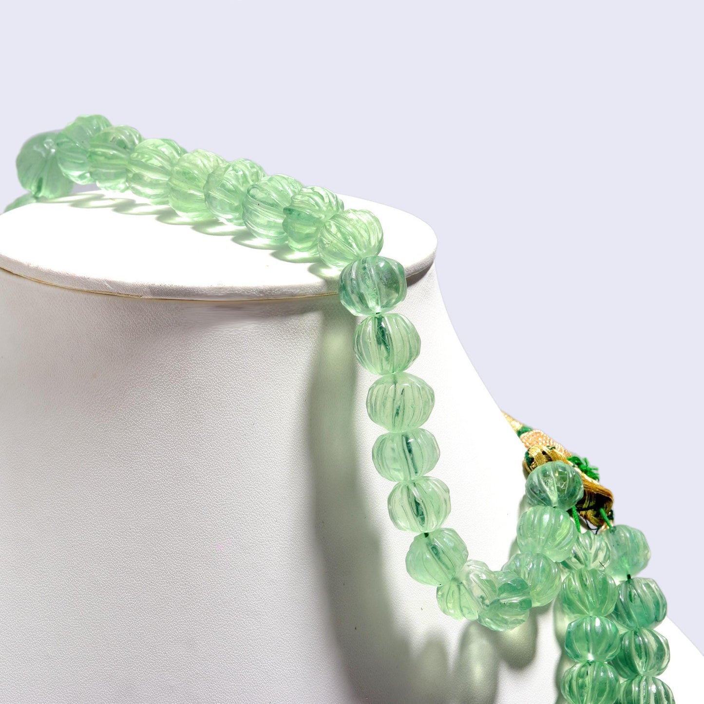 3 Strands Green Fluorite Pumpkin Carved Beads Necklace 9x11 MM - 11x14 MM Natural Green Fluorite Necklace for Jewelry with adjustable clasp