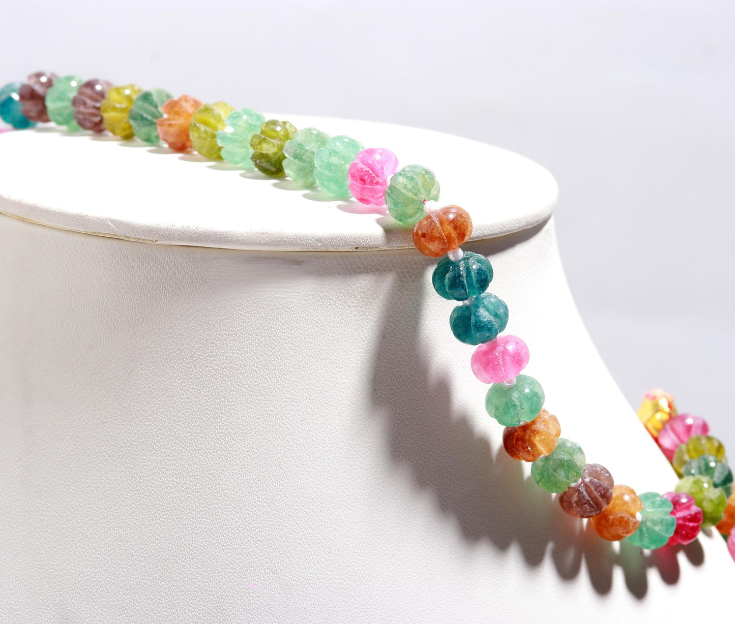 3 Strands Multi Tourmaline Pumpkin Hand Carved Beads Necklace 17-19 Inch Multi Tourmaline Quartz Bead Necklace Jewelry with adjustable clasp