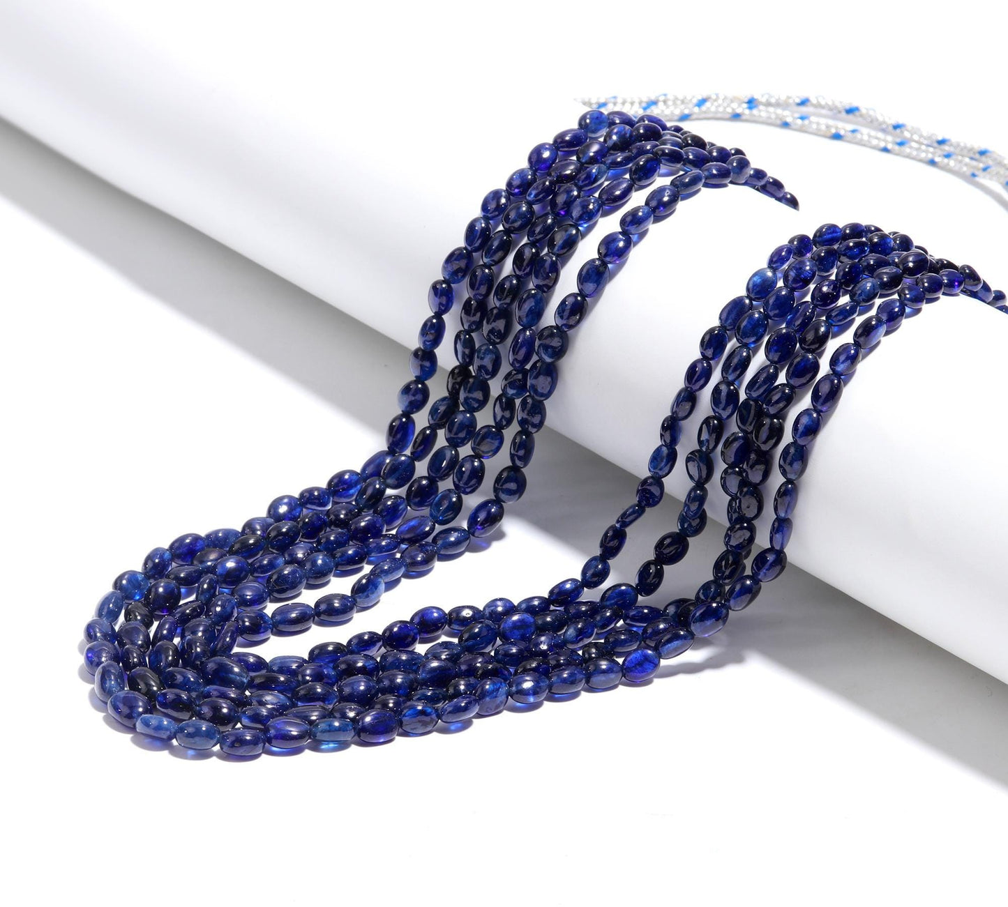 5 Strands Blue Sapphire Smooth Oval Beads Necklace 17-20 Inch Excellent Blue Sapphire Oval Beads Necklace for Jewelry with adjustable clasp