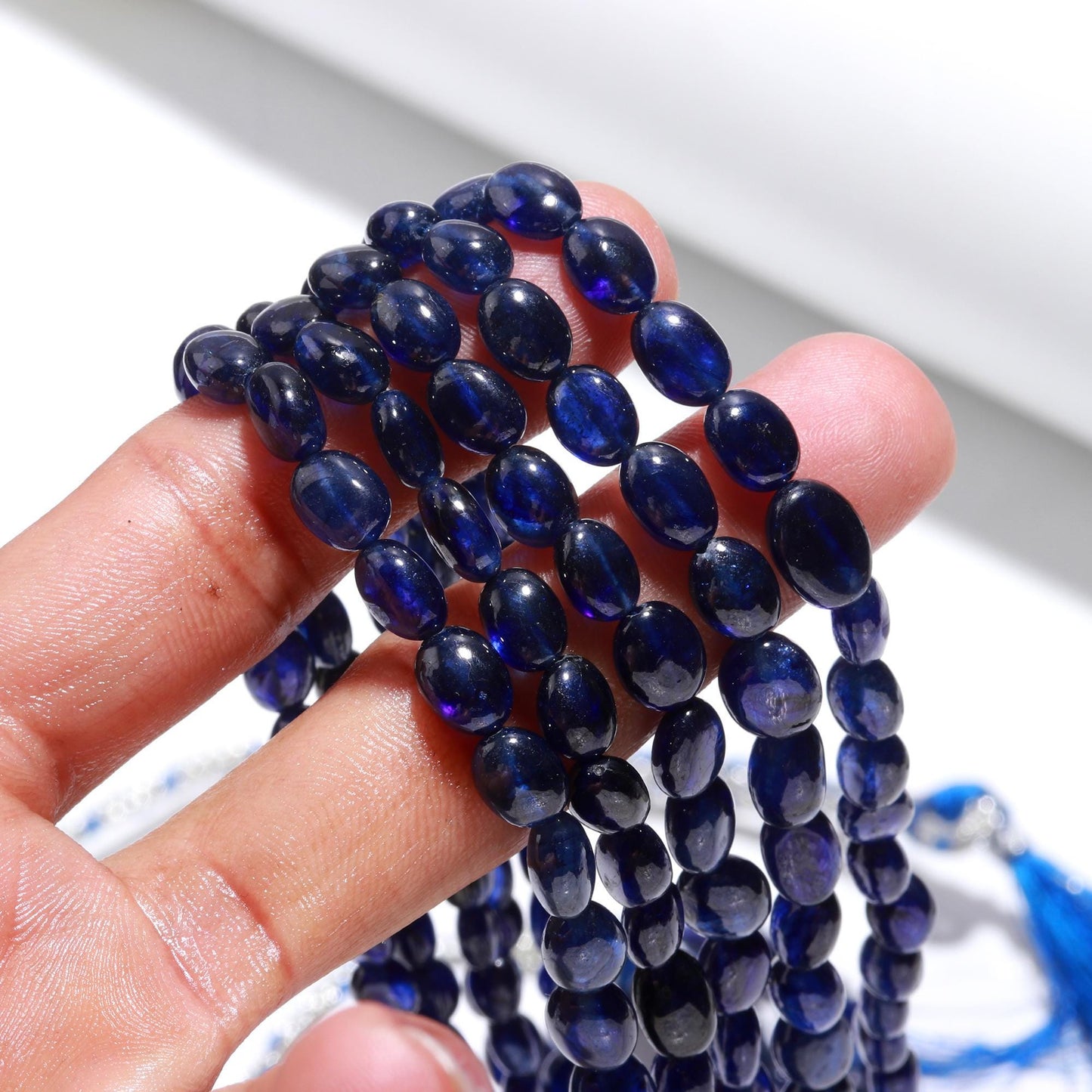5 Strands Blue Sapphire Smooth Oval Beads Necklace 17-20 Inch Excellent Blue Sapphire Oval Beads Necklace for Jewelry with adjustable clasp