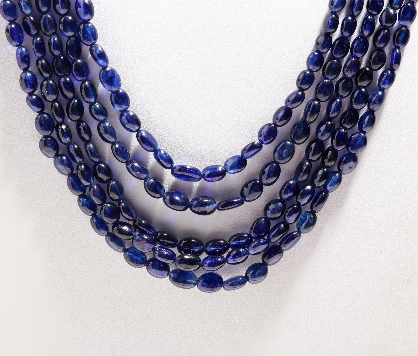 5 Strands Blue Sapphire Smooth Oval Beads Necklace 17-20 Inch Excellent Blue Sapphire Oval Beads Necklace for Jewelry with adjustable clasp