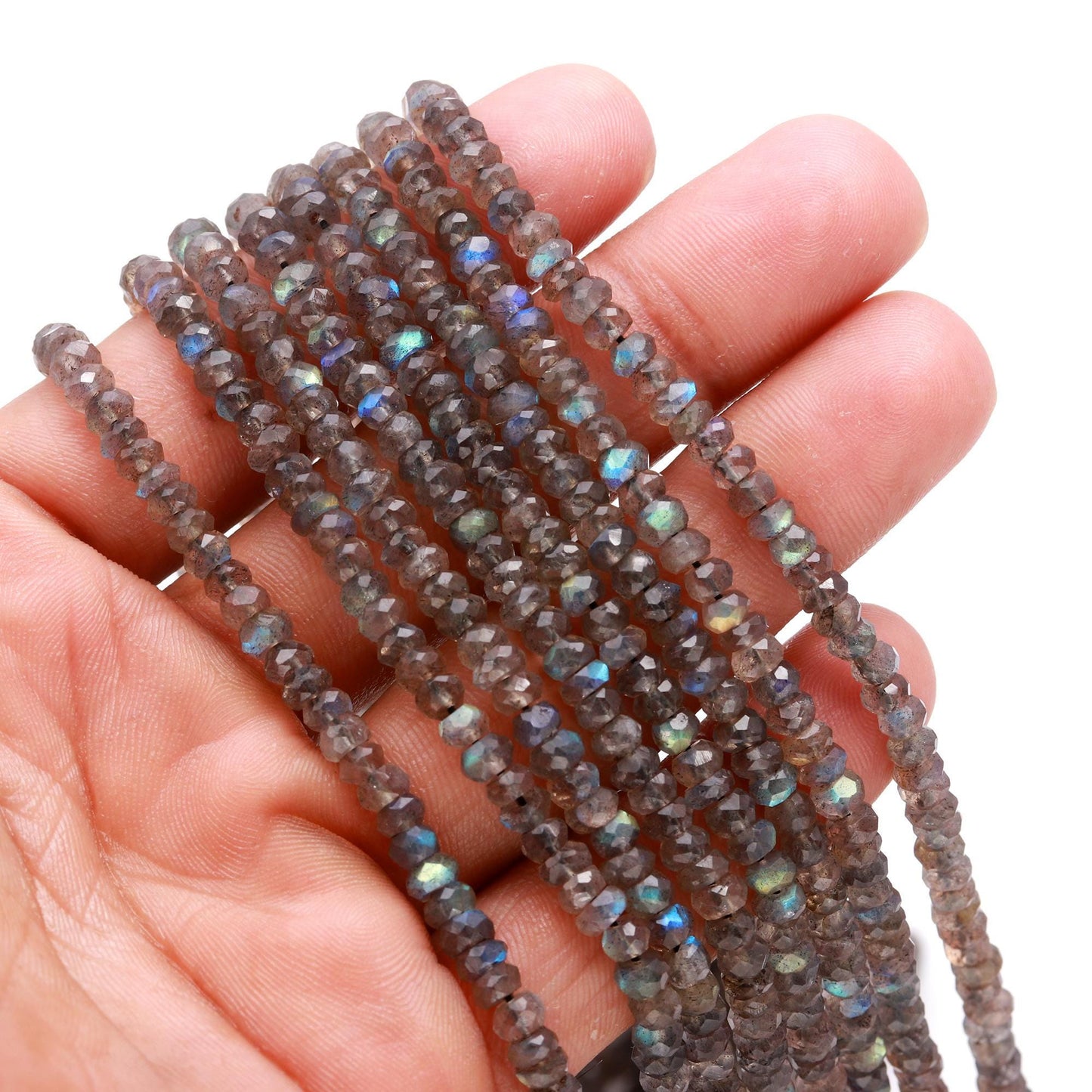 AAA Natural Labradorite Faceted Rondelle Beads, 4-4.5 MM Labradorite Rondelle Beads, Black Moonstone Rondelle Beads for Handmade Jewelry