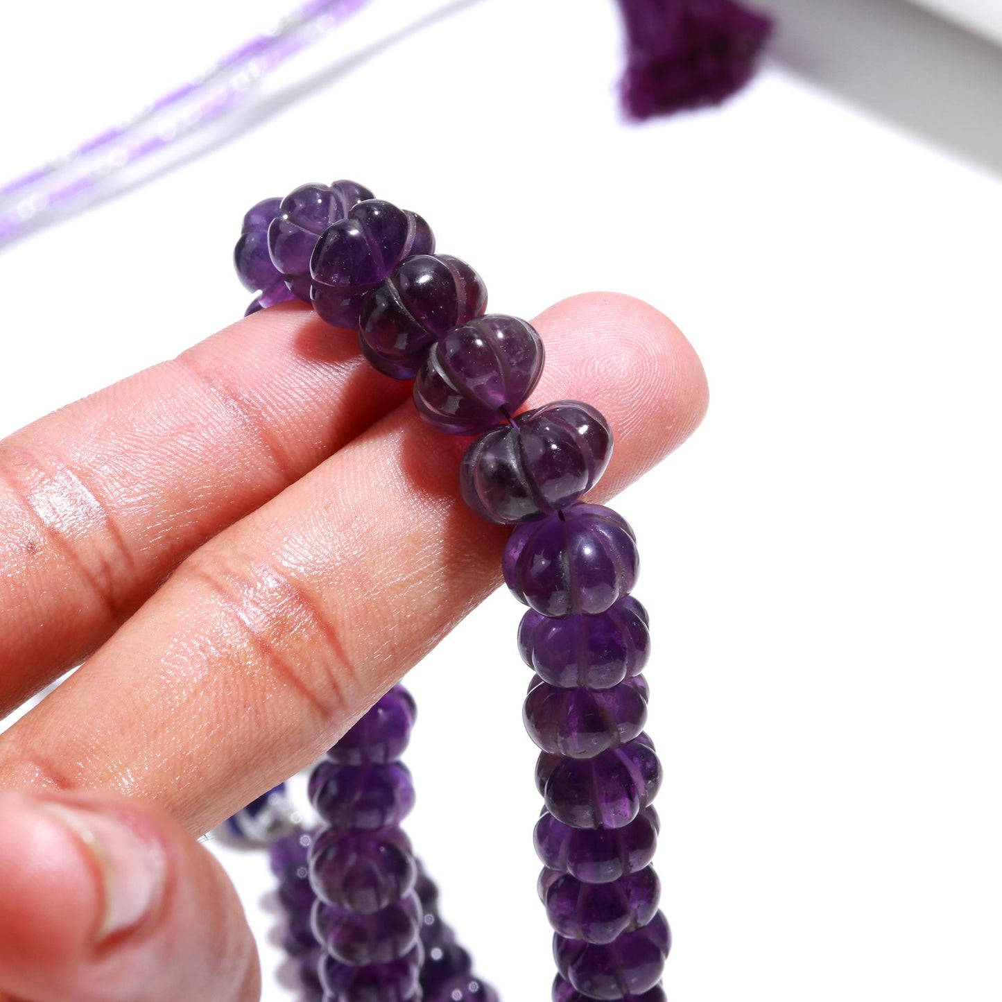 3 Strand Amethyst Pumpkin Hand Curved Beads AAA+ Natural Amethyst Watermelon Hand Carved Beads Necklace for Jewelry with adjustable clasp