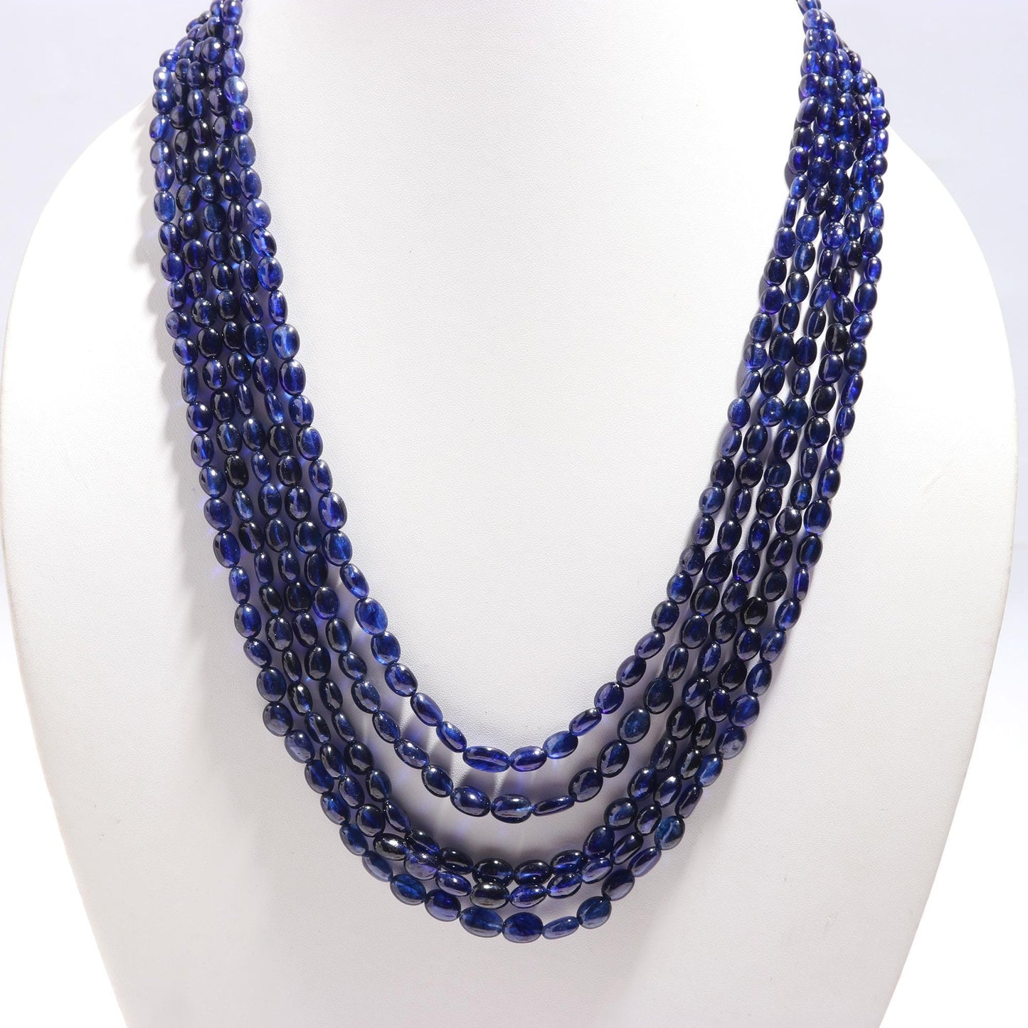 5 Strands Blue Sapphire Smooth Oval Beads Necklace 17-20 Inch Excellent Blue Sapphire Oval Beads Necklace for Jewelry with adjustable clasp