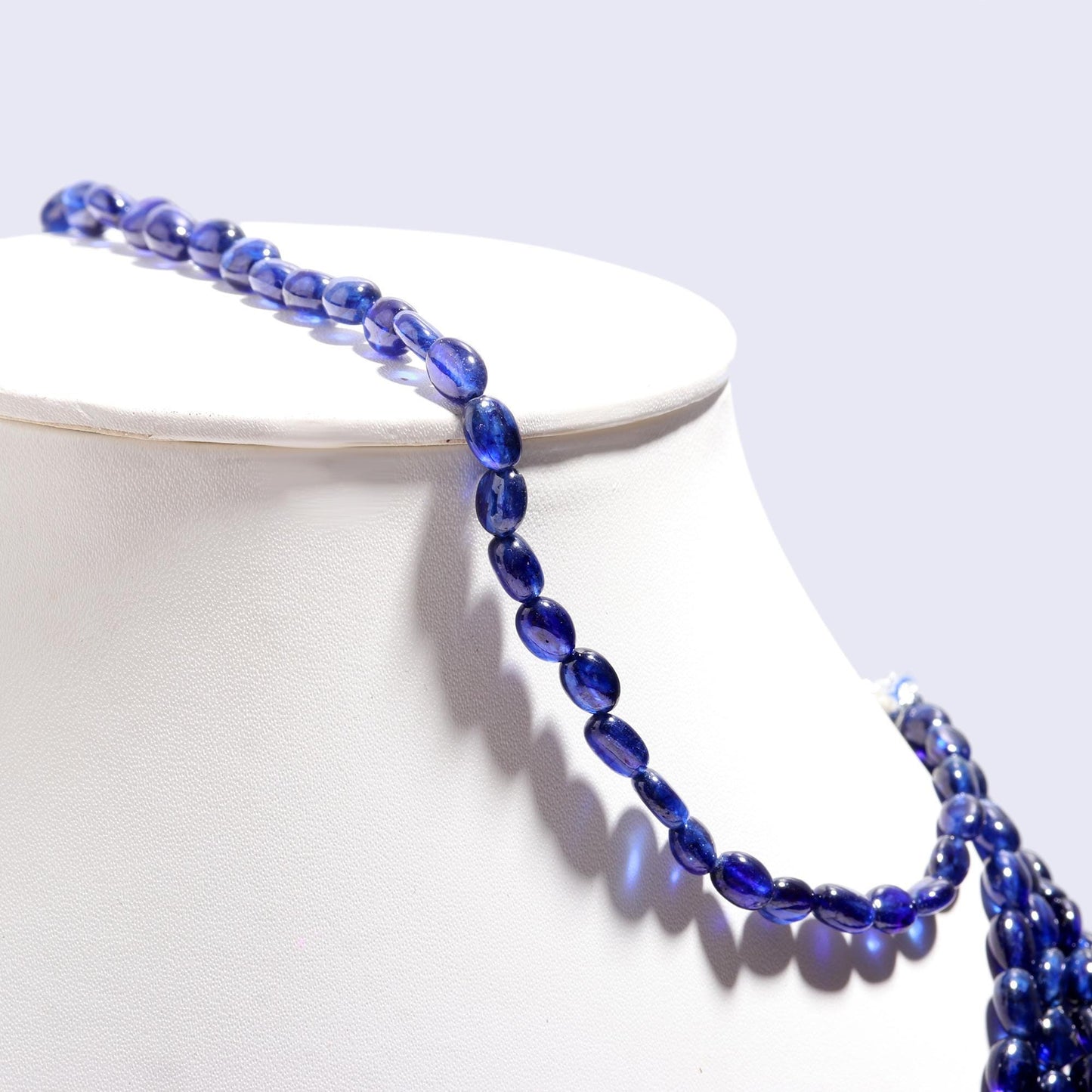 5 Strands Blue Sapphire Smooth Oval Beads Necklace 17-20 Inch Excellent Blue Sapphire Oval Beads Necklace for Jewelry with adjustable clasp