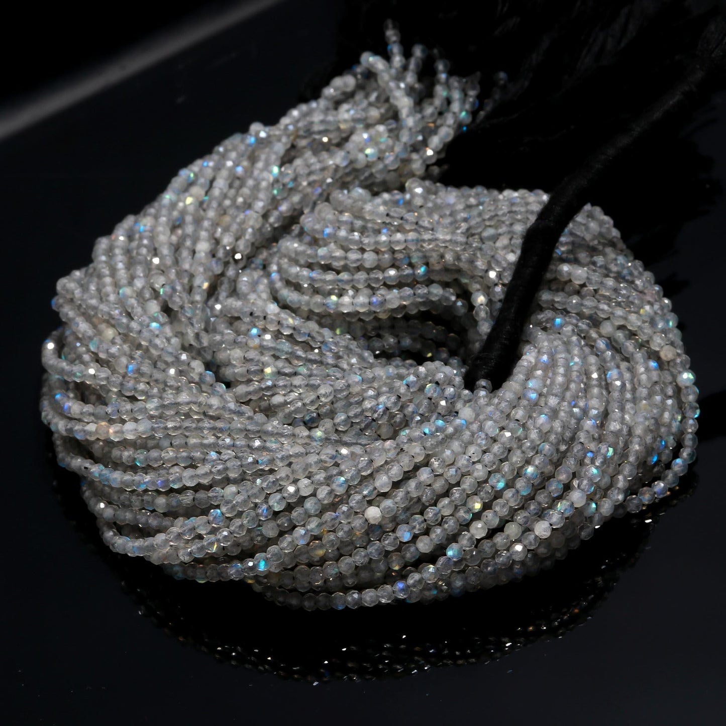 5 Strands Flashy Labradorite Faceted Rondelle Bead 2.5 MM Natural Labradorite Rondelle Beads 13" Strand Black Moonstone for Jewelry Making