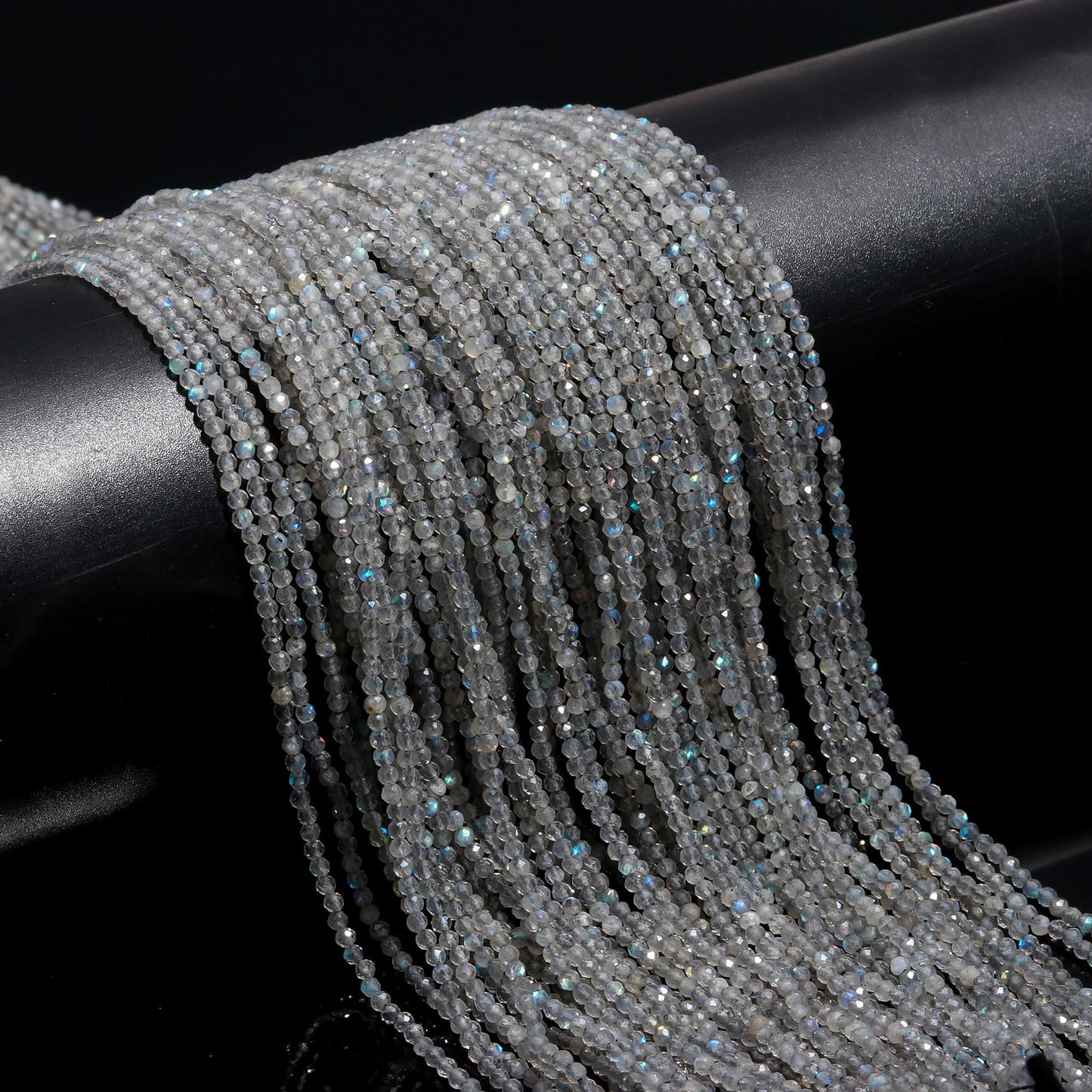 5 Strands Flashy Labradorite Faceted Rondelle Bead 2.5 MM Natural Labradorite Rondelle Beads 13" Strand Black Moonstone for Jewelry Making