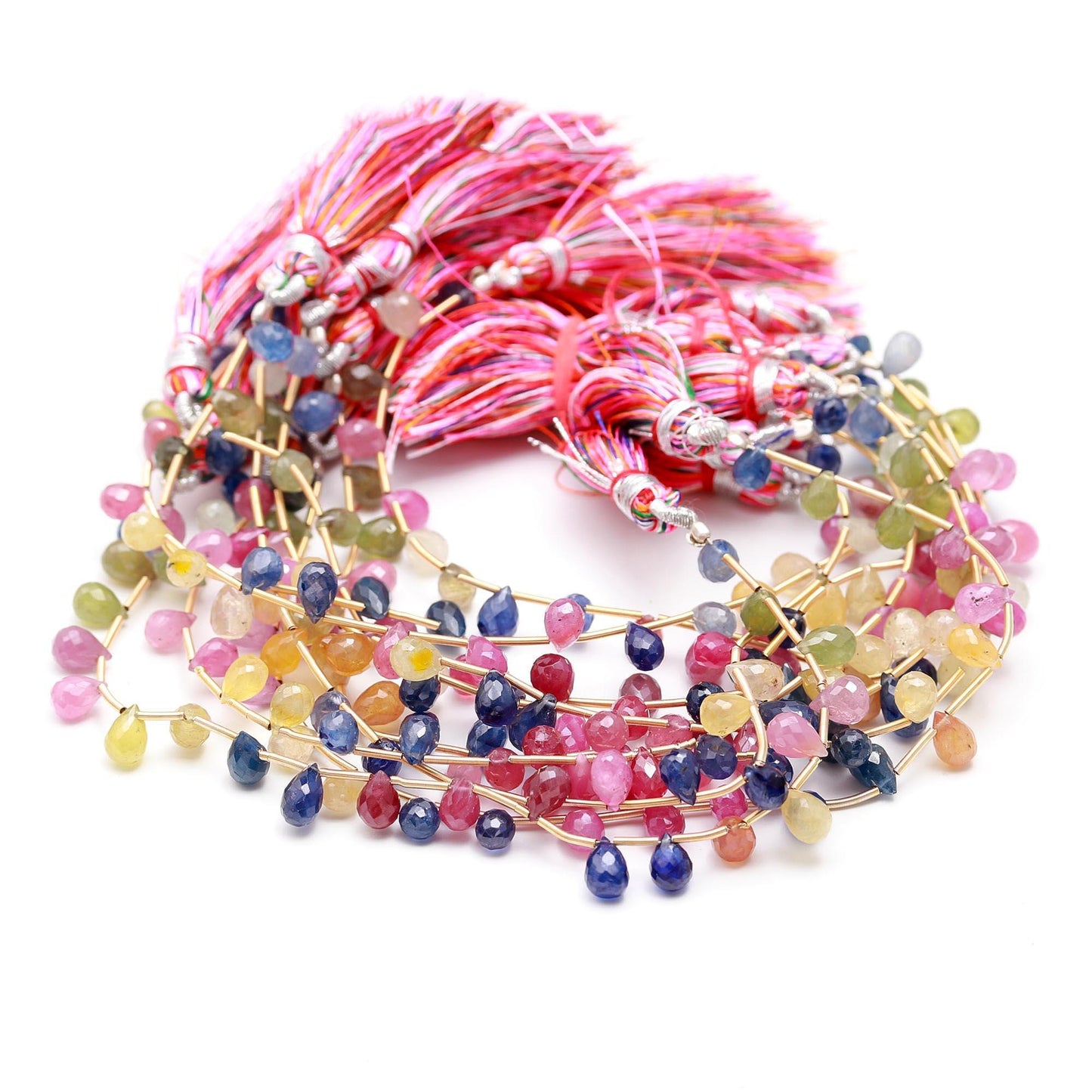 Multi Sapphire Faceted Tear Drop Beads 5x7-6x8 MM Natural Multi Sapphire Precious Bead 8" Strand for Designer Jewelry Necklace Pendant Craft