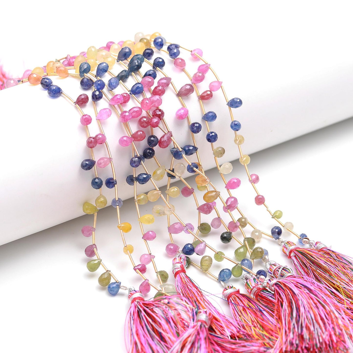 Multi Sapphire Faceted Tear Drop Beads 5x7-6x8 MM Natural Multi Sapphire Precious Bead 8" Strand for Designer Jewelry Necklace Pendant Craft
