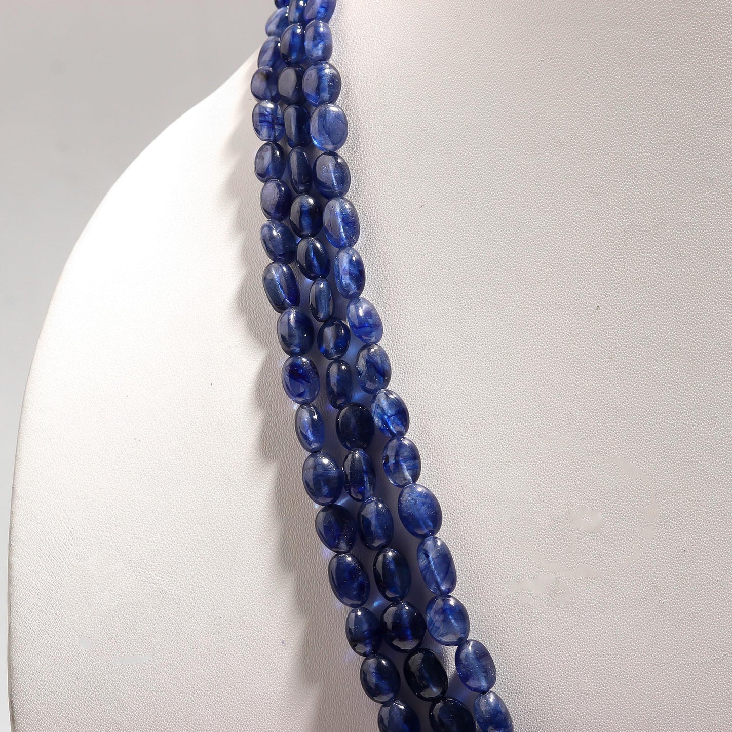 3 Strands Blue Sapphire Smooth Oval Beads 5X7 MM - 7x9 MM Excellent Blue Sapphire Precious Beads Necklace for jewelry with adjustable clasp