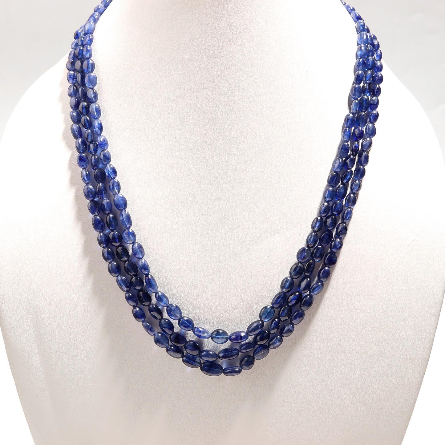 3 Strands Blue Sapphire Smooth Oval Beads 5X7 MM - 7x9 MM Excellent Blue Sapphire Precious Beads Necklace for jewelry with adjustable clasp