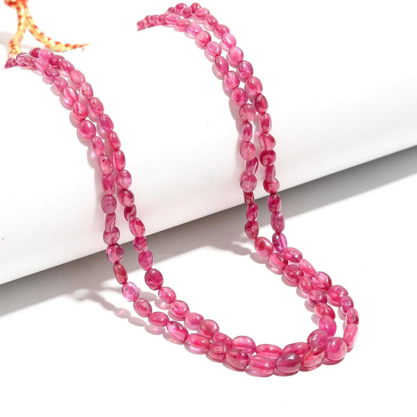 2 Strands Ruby Smooth Oval Beads Necklace 4x6-7x9 MM Ruby Oval Smooth Beads RARE Precious Ruby Beads Jewelry Necklace with adjustable clasp
