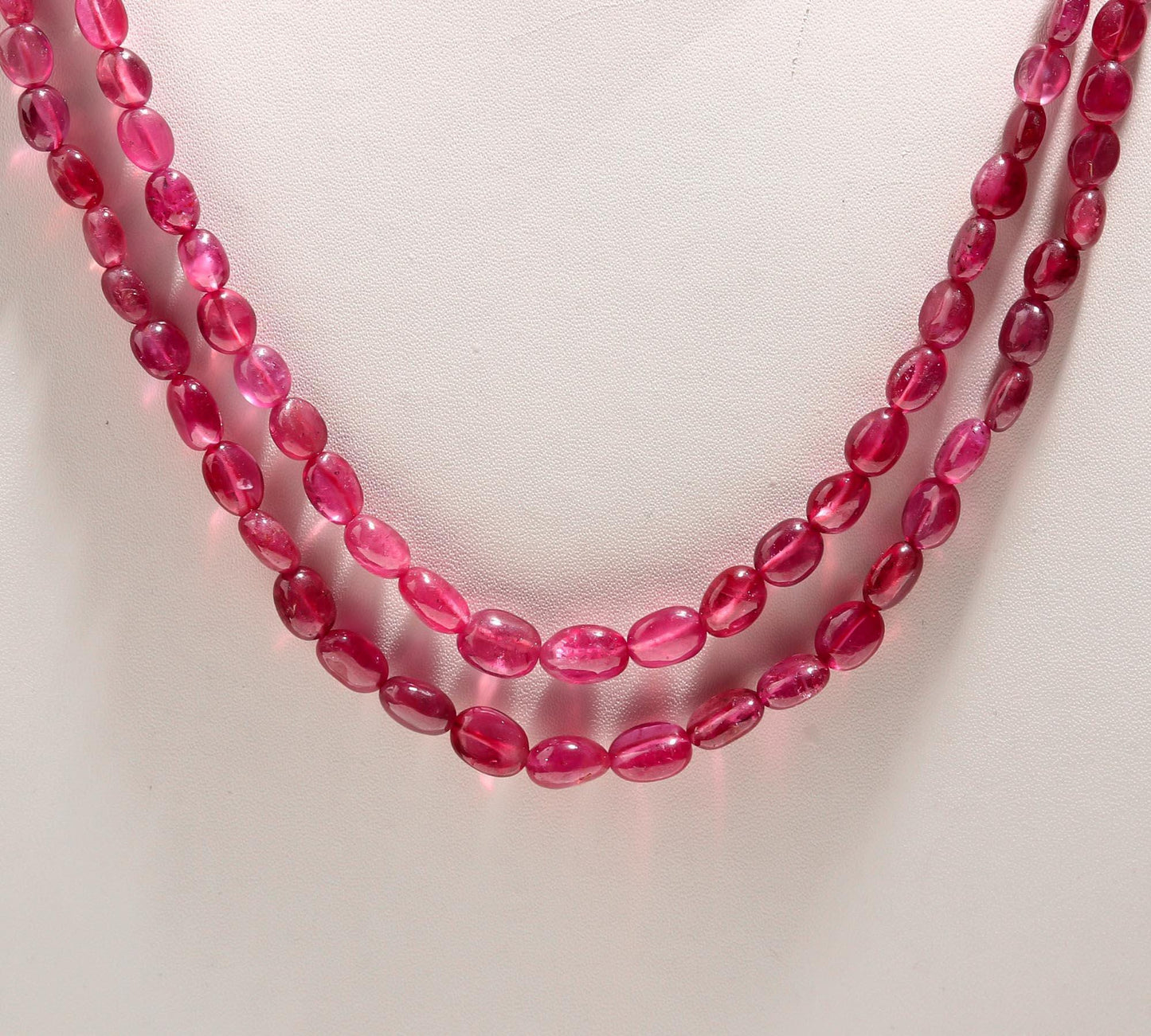 2 Strands Ruby Smooth Oval Beads Necklace 4x6-7x9 MM Ruby Oval Smooth Beads RARE Precious Ruby Beads Jewelry Necklace with adjustable clasp