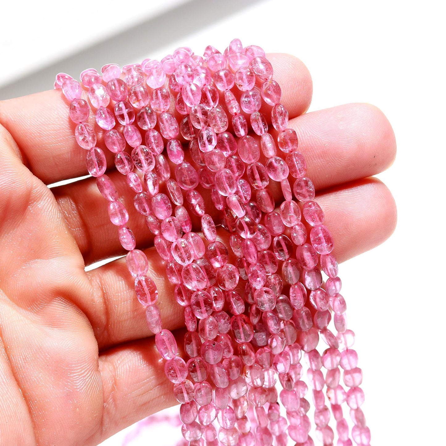 RARE Pink Tourmaline Smooth Oval Beads 3x5 - 5x7 MM Natural Rose Pink Tourmaline Oval Beads 18" Strand for Handmade Designer Jewelry Making