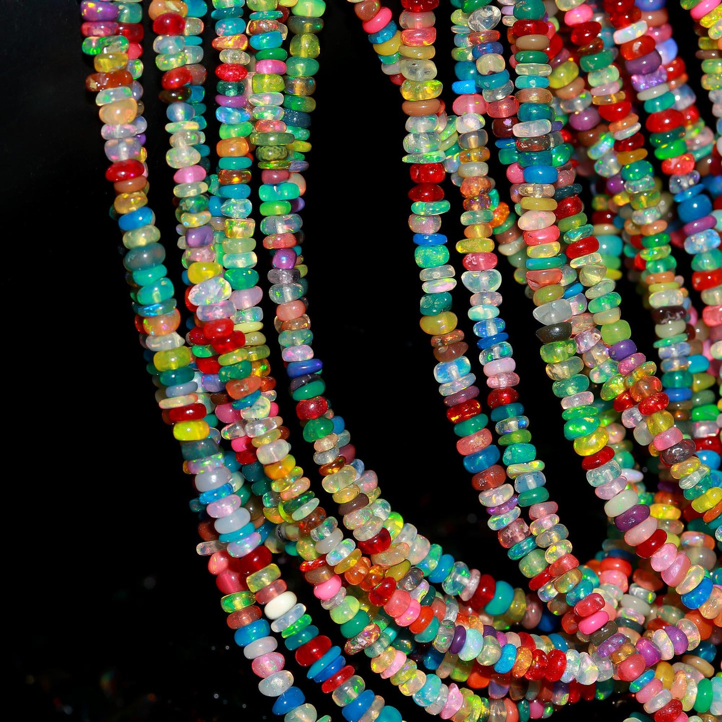 SUPER Quality DISCO Ethiopian Opal Smooth Rondelle Beads 3-4 MM Natural Multi Flash Ethiopian Opal Beads Multi Fire Beads for Jewelry Making