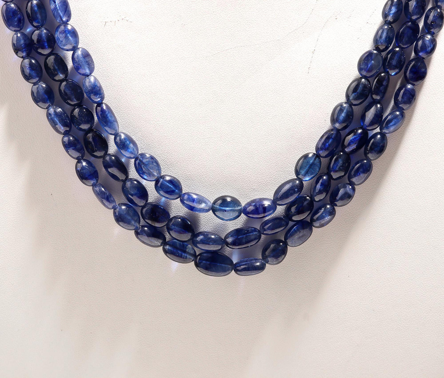 3 Strands Blue Sapphire Smooth Oval Beads 5X7 MM - 7x9 MM Excellent Blue Sapphire Precious Beads Necklace for jewelry with adjustable clasp