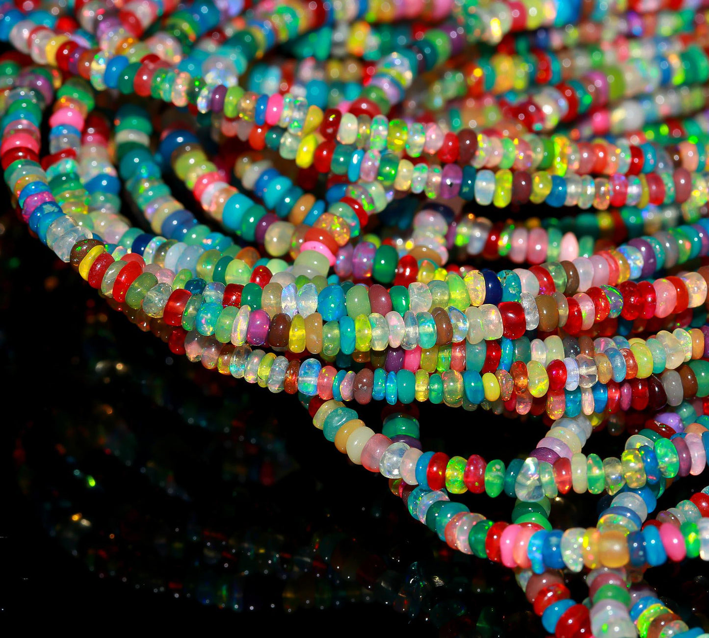 SUPER Quality DISCO Ethiopian Opal Smooth Rondelle Beads 3-4 MM Natural Multi Flash Ethiopian Opal Beads Multi Fire Beads for Jewelry Making
