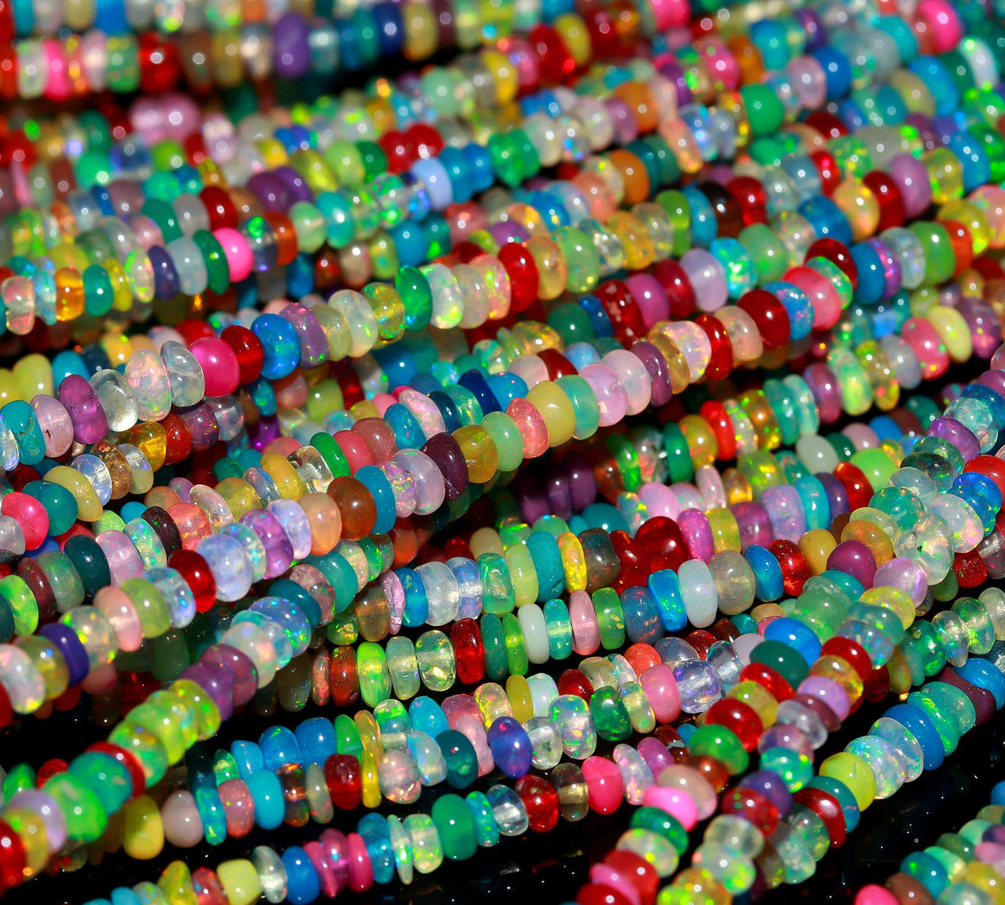 SUPER Quality DISCO Ethiopian Opal Smooth Rondelle Beads 3-4 MM Natural Multi Flash Ethiopian Opal Beads Multi Fire Beads for Jewelry Making