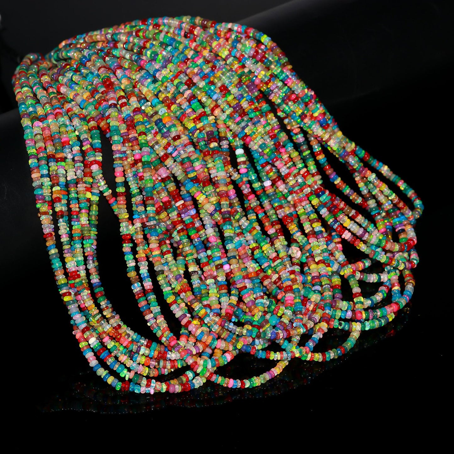 SUPER Quality DISCO Ethiopian Opal Smooth Rondelle Beads 3-4 MM Natural Multi Flash Ethiopian Opal Beads Multi Fire Beads for Jewelry Making