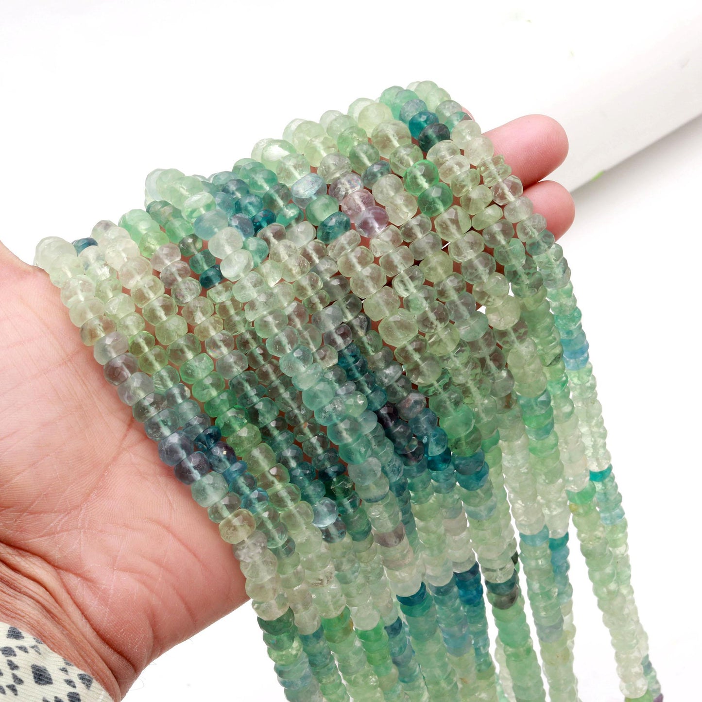 Green Fluorite Faceted Rondelle Beads Shaded Green Fluorite Beads Natural Fluorite Rondelle 16" Strand for Designer Jewelry Necklace Making