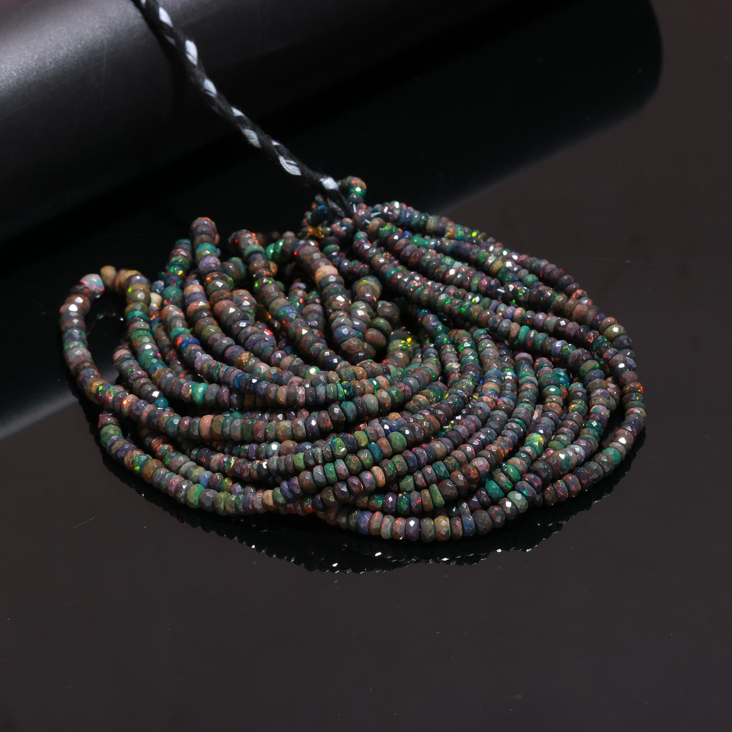 Black Ethiopian Opal Faceted Rondelle Bead 4-7 MM Natural Flashy Ethiopian Opal 18" Strand Multi Fire Opal for Handmade Designer Jewelry