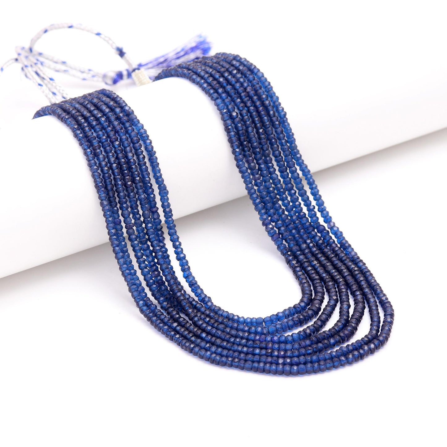 7 Strands Blue Corundum Rondelle Beads Necklace 4 MM Blue Corundum Faceted Gemstone Beads 16-18 Inch Jewelry Necklace with adjustable clasp