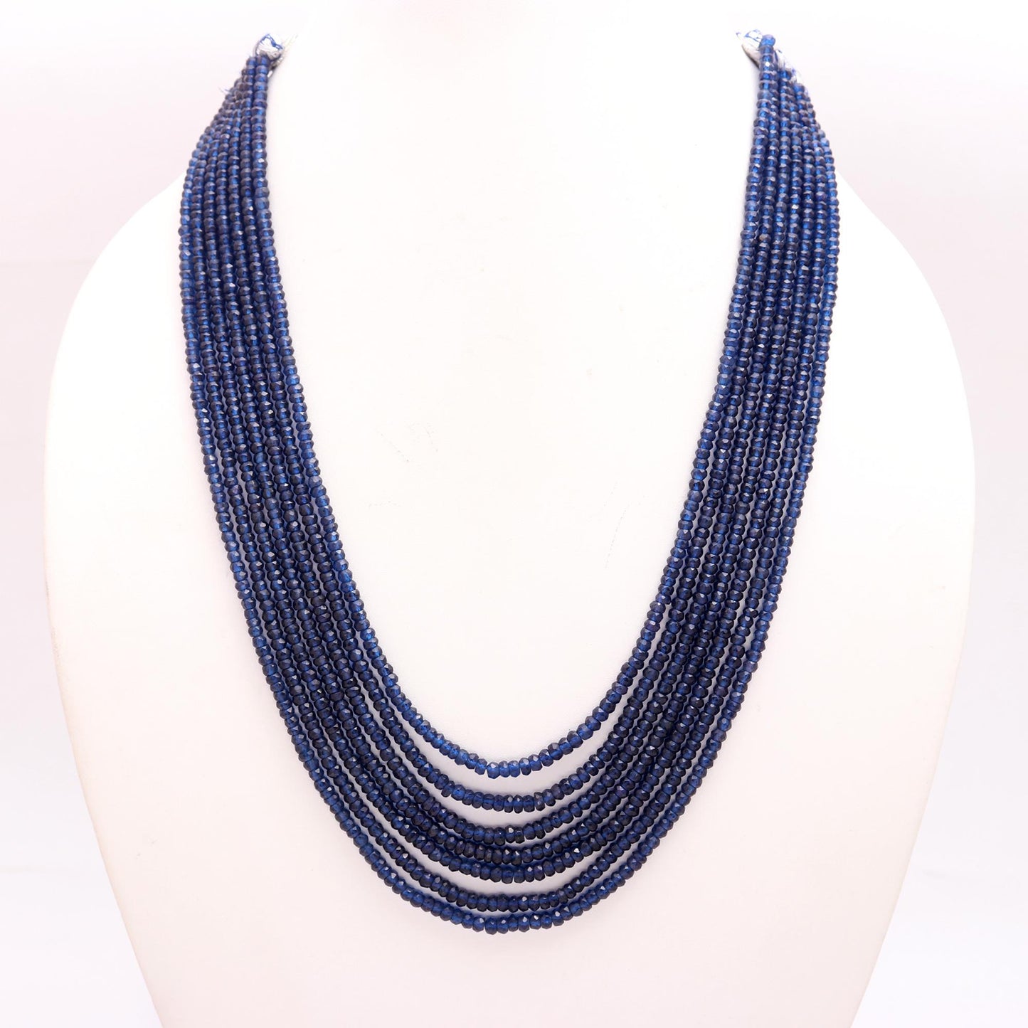 7 Strands Blue Corundum Rondelle Beads Necklace 4 MM Blue Corundum Faceted Gemstone Beads 16-18 Inch Jewelry Necklace with adjustable clasp