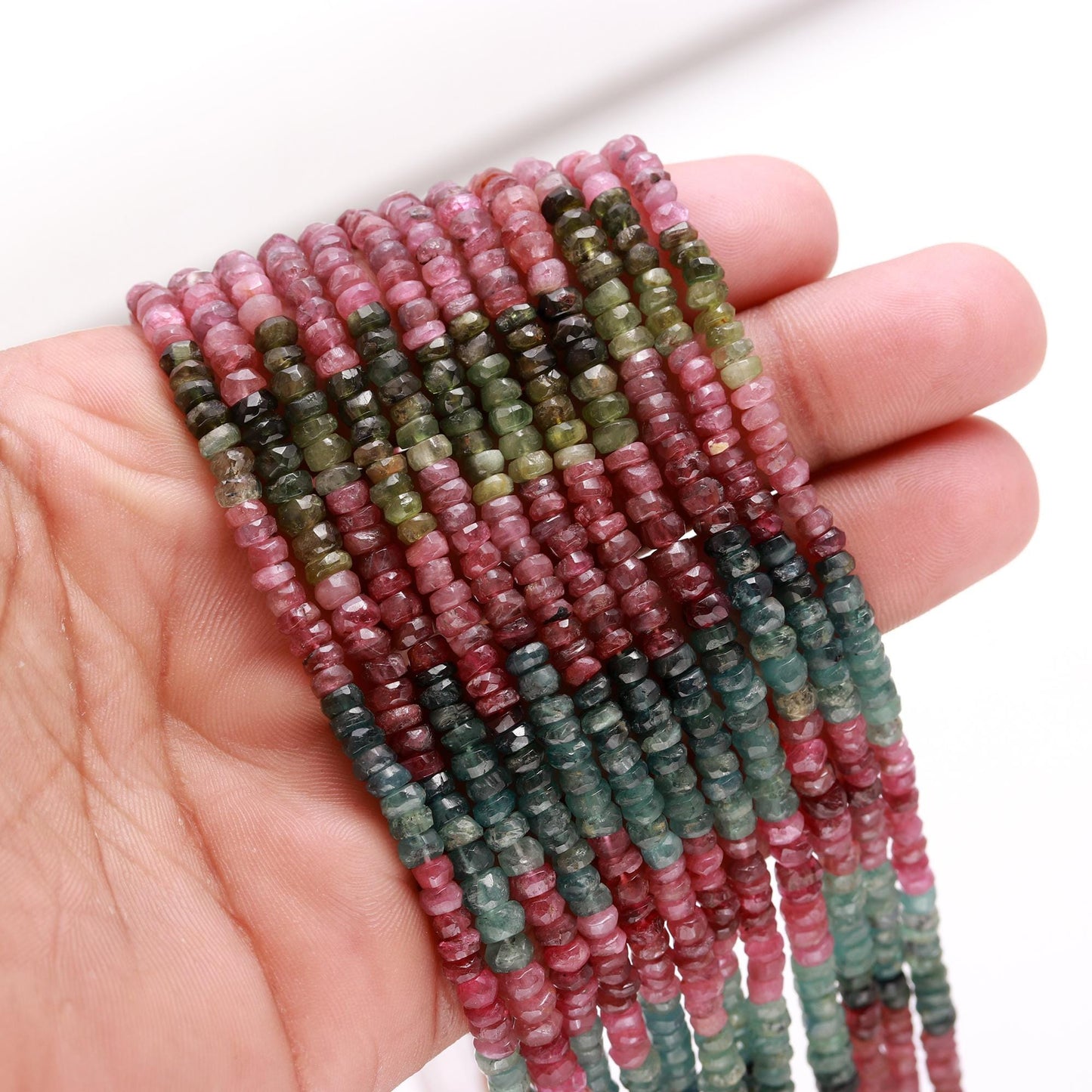 Multi Tourmaline Faceted Rondelle Beads 4-4.50 MM AAA Tourmaline Gemstone Beads Multi Tourmaline Rondelle Beads for Jewelry Making Craft