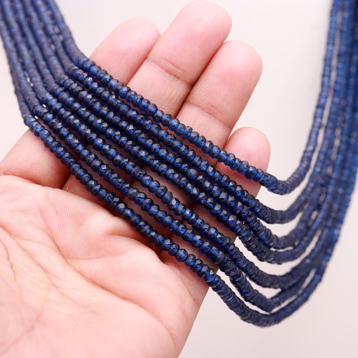7 Strands Blue Corundum Rondelle Beads Necklace 4 MM Blue Corundum Faceted Gemstone Beads 16-18 Inch Jewelry Necklace with adjustable clasp