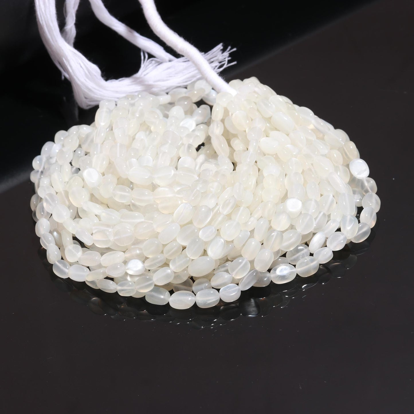 White Moonstone Oval Shape Smooth Bead Natural Moonstone 6x8 - 7-9 MM Oval Bead for Handmade Jewelry Necklace Pendant Earrings Making Craft
