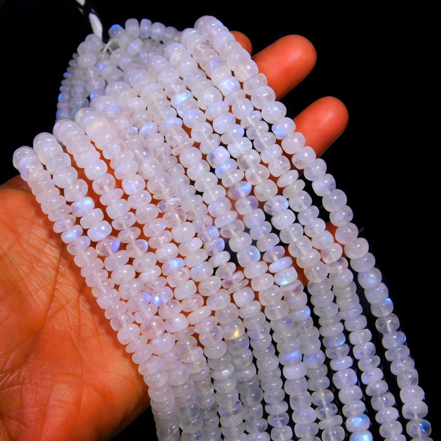 Flash White Rainbow Rondelle Beads Rainbow Moonstone Smooth Rondelle Beads Blue Faceted Natural Rainbow with Flash Beads for Jewelry Making