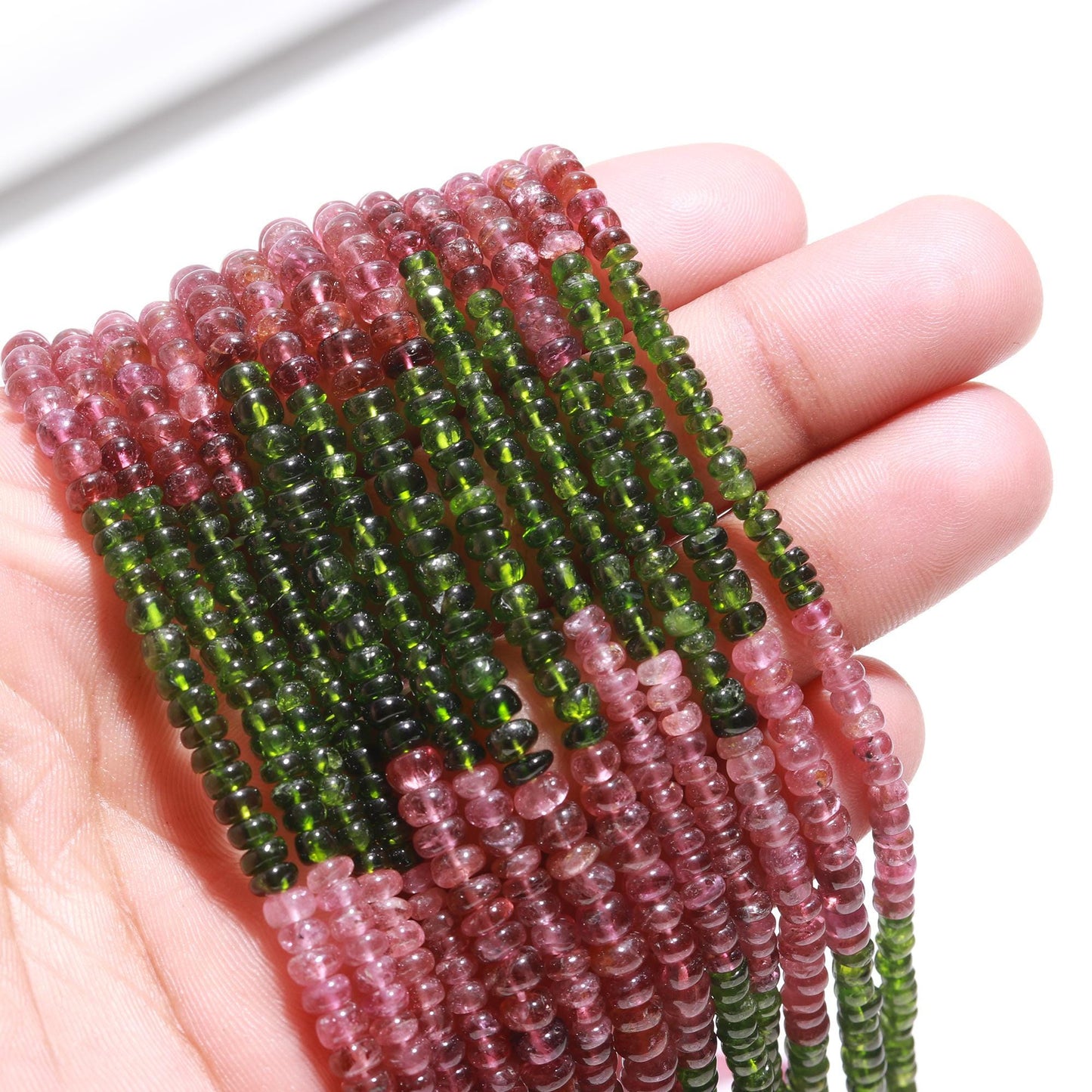 RARE!! Pink & Chrome Tourmaline Smooth Rondelle Beads, Pink Tourmaline Beads, Chrome Tourmaline Beads, 16” Plain Tourmaline Rondelle Beads