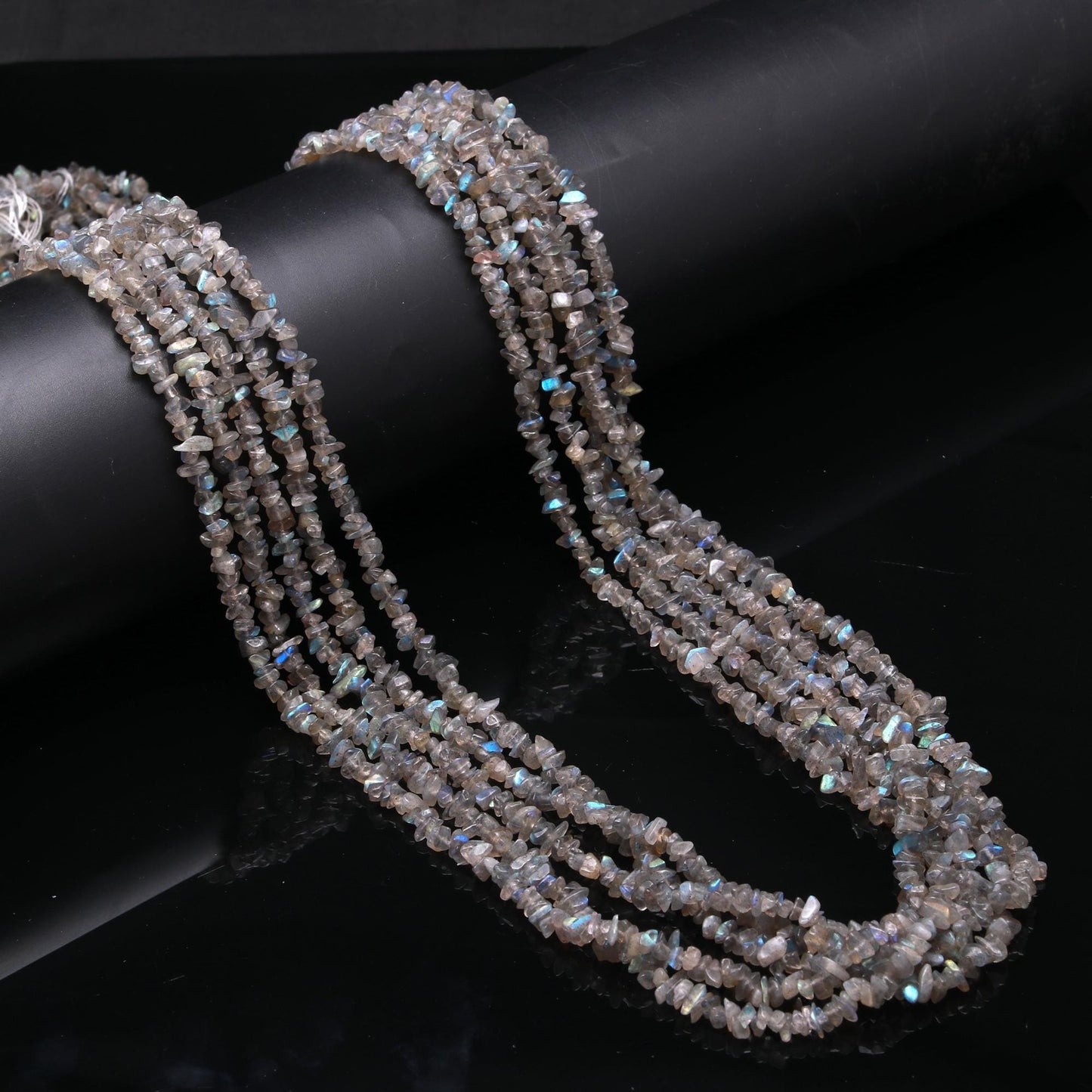 Labradorite Chip Beads 34" Natural Chip Strands Drilled Strung Raw Smooth Nuggets 4-5 MM Black Moonstone Polished Beads for Jewelry Making