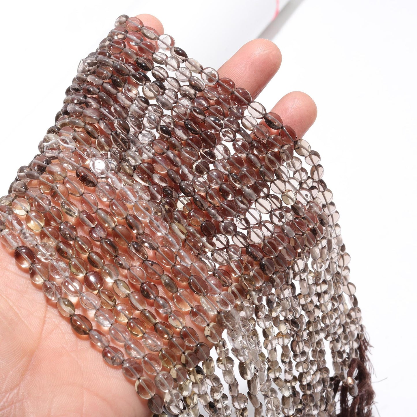 4 Strands Smokey Quartz Beads Natural Smokey Quartz Oval Shape 5x6 MM Smooth Gemstone Beads for Handmade Designer Jewelry Making Craft