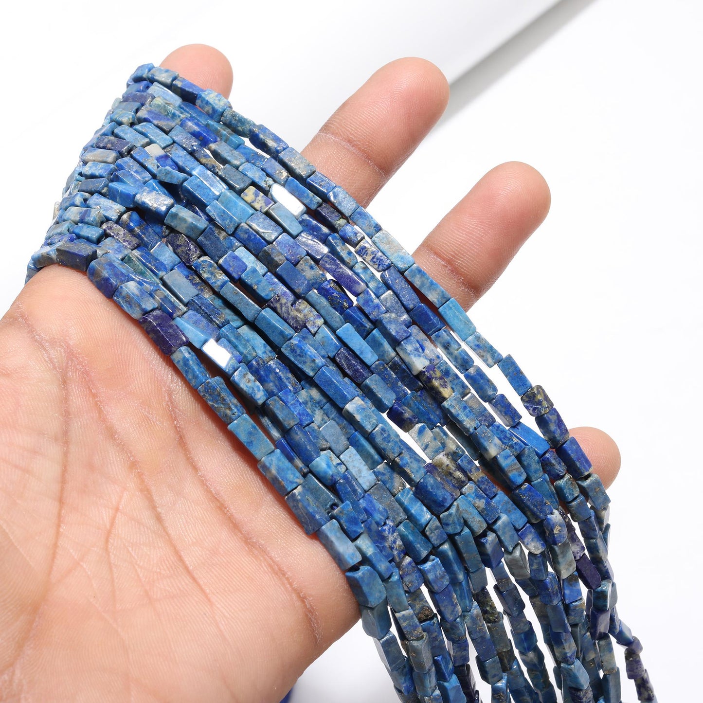 3 Strands Lapis Lazuli Pipe Beads 3 MM Lapis Square Pipe Beads Natural Lapis Lazuli Polished Beads for Handmade Designer Jewelry Making