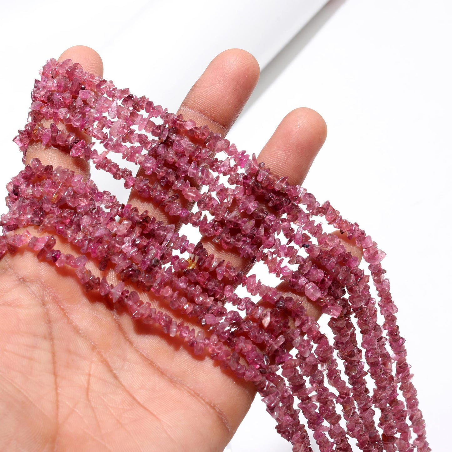 Pink Tourmaline Chip Beads 16" Natural Chip Strands Drilled Strung Raw Nuggets Smooth Beads 4-5 MM Semi Precious Polished Beads for Jewelry