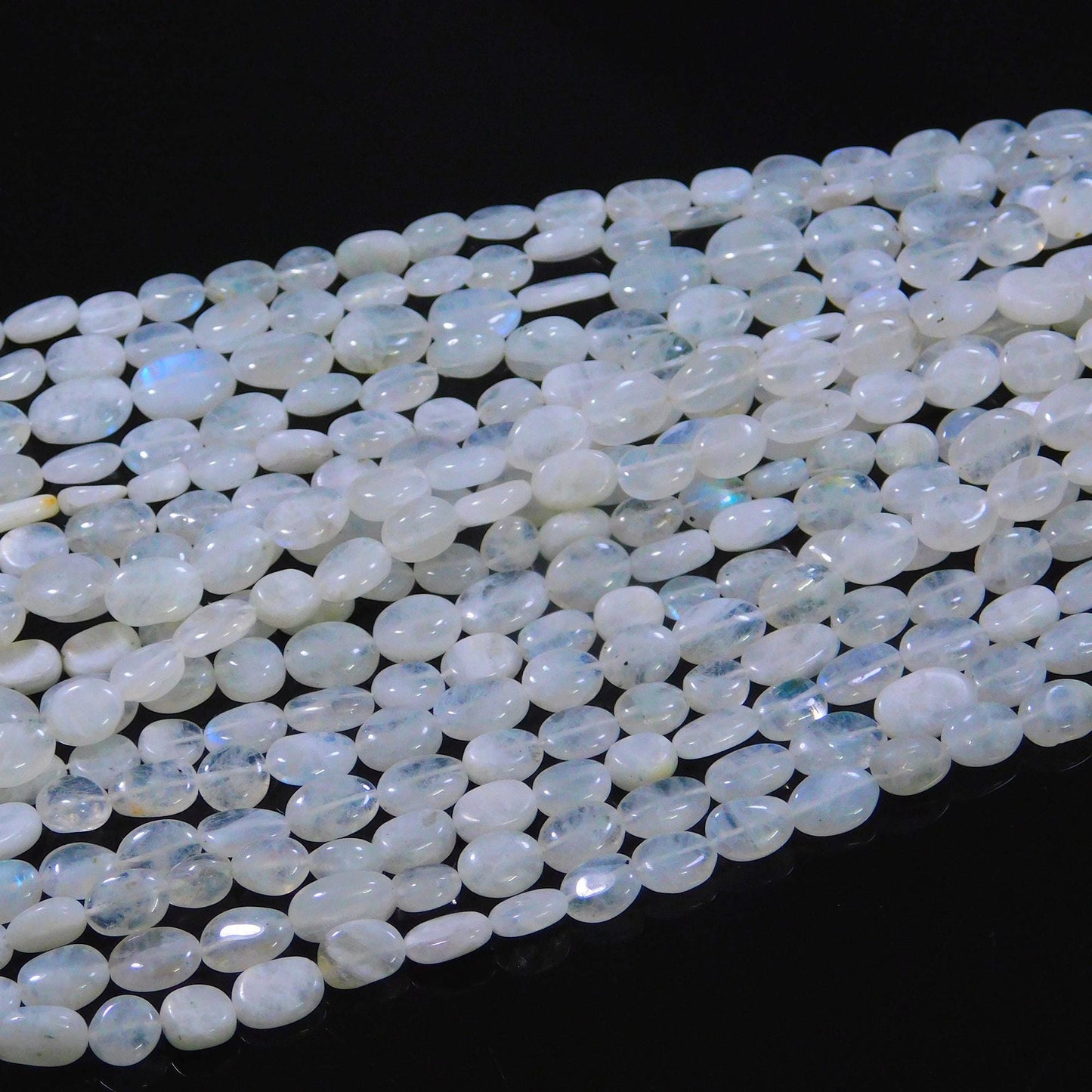 4 Strands Rainbow Moonstone Beads Natural Moonstone Oval Shape 7x9-8x10 MM Smooth Gemstone Beads for Handmade Designer Jewelry Making Craft