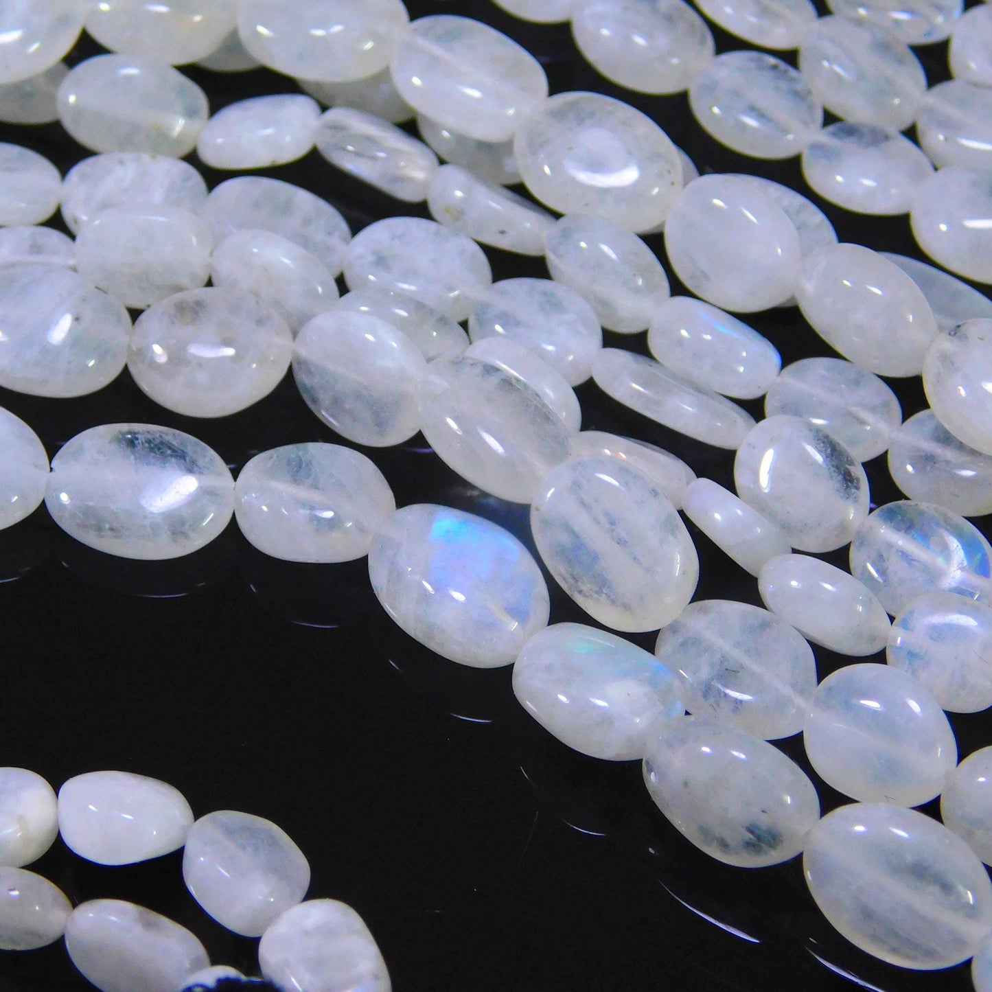 4 Strands Rainbow Moonstone Beads Natural Moonstone Oval Shape 7x9-8x10 MM Smooth Gemstone Beads for Handmade Designer Jewelry Making Craft