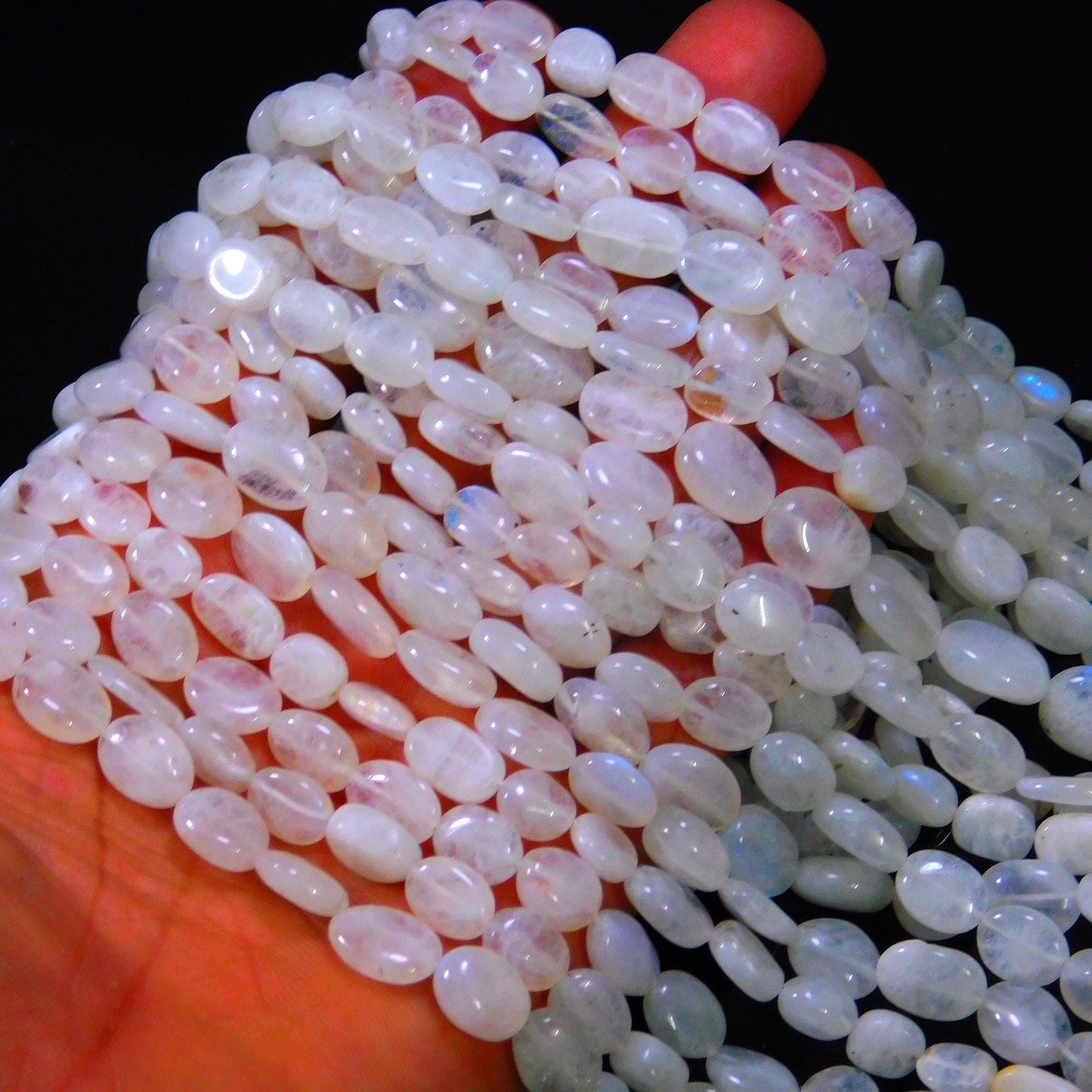 4 Strands Rainbow Moonstone Beads Natural Moonstone Oval Shape 7x9-8x10 MM Smooth Gemstone Beads for Handmade Designer Jewelry Making Craft
