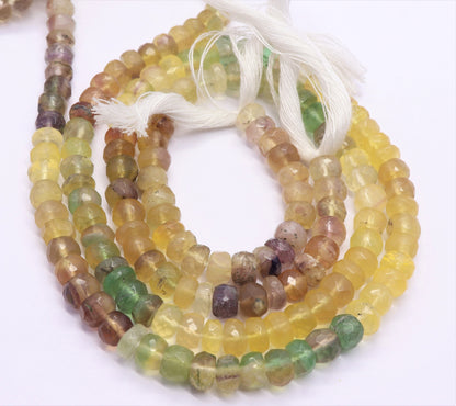 Multi Fluorite Faceted Rondelle Beads Yellow Fluorite Beads Green Fluorite Beads Natural Fluorite Rondelle Beads for Designer Jewelry Craft