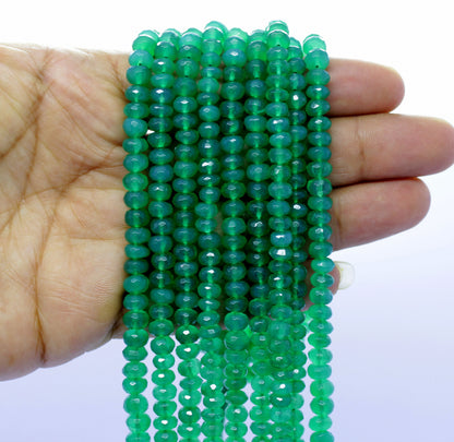 Green Onyx Faceted Rondelle Beads Natural Green Onyx Rondelle Beads Faceted Green Onyx Beads for Designer Jewelry Necklace Making Craft