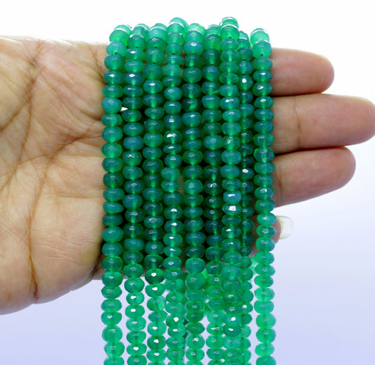 Green Onyx Faceted Rondelle Beads Natural Green Onyx Rondelle Beads Faceted Green Onyx Beads for Designer Jewelry Necklace Making Craft