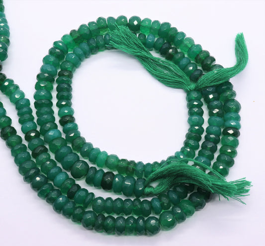 Green Onyx Shaded Faceted Rondelle 6-7 MM Shaded Green Onyx Natural Faceted Rondelle Green Onyx Rondelle Beads for Jewelry Making Craft