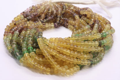 Multi Fluorite Faceted Rondelle Beads Yellow Fluorite Beads Green Fluorite Beads Natural Fluorite Rondelle Beads for Designer Jewelry Craft